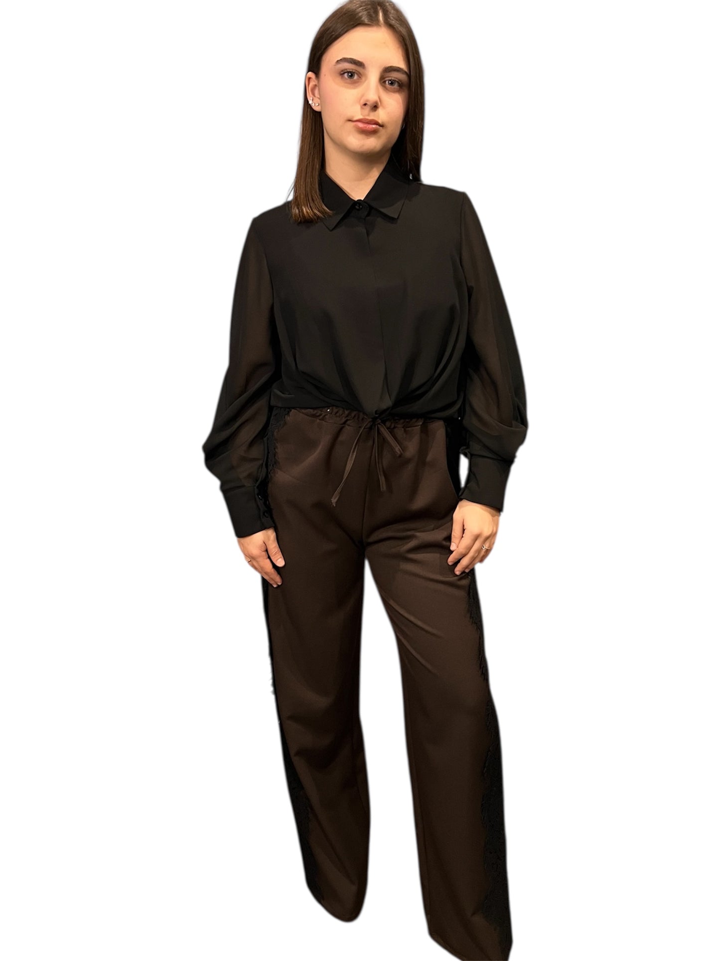 PANTALONE PALAZZO DETTAGLIO PIZZO